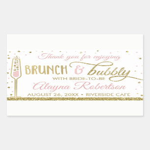 Brunch and Bubbly Bottle Wrapper, Faux Glitter Rectangular Sticker
