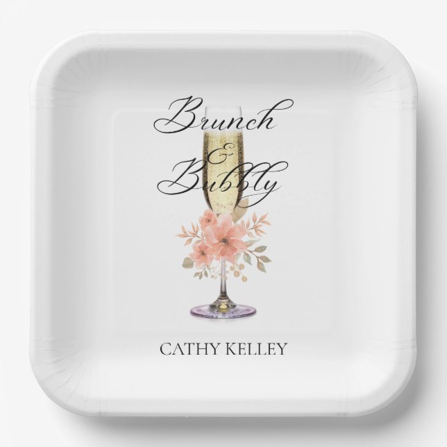 Brunch and Bubbly Bridal Shower 9" Square  Paper Plate (Front)