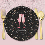 Brunch and Bubbly Bridal Shower Black Paper Plate<br><div class="desc">Two pink glass flutes on a black background with pink and gold confetti,  these paper plates are perfect for a bridal shower brunch and bubbly theme. MATCHING items in our collection.</div>