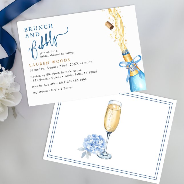 Brunch and Bubbly Bridal Shower Blue Champagne Pop Invitation (Bridal Brunch Invite)