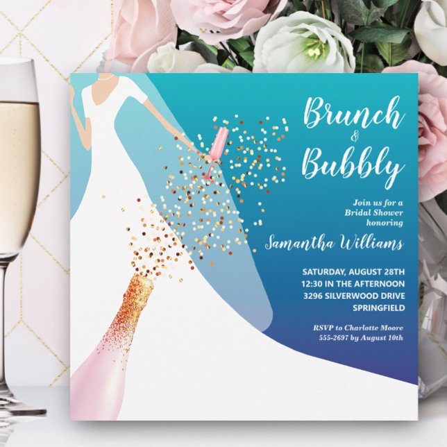 Brunch and Bubbly Bridal Shower Blue Invitation (Creator Uploaded)