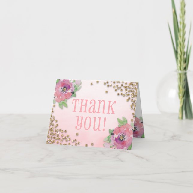 Brunch and Bubbly Bridal Shower Glitter Thank You Card (Front)