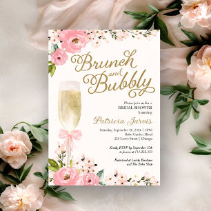 Brunch And Bubbly Bridal Shower Gold Pink Floral Invitation