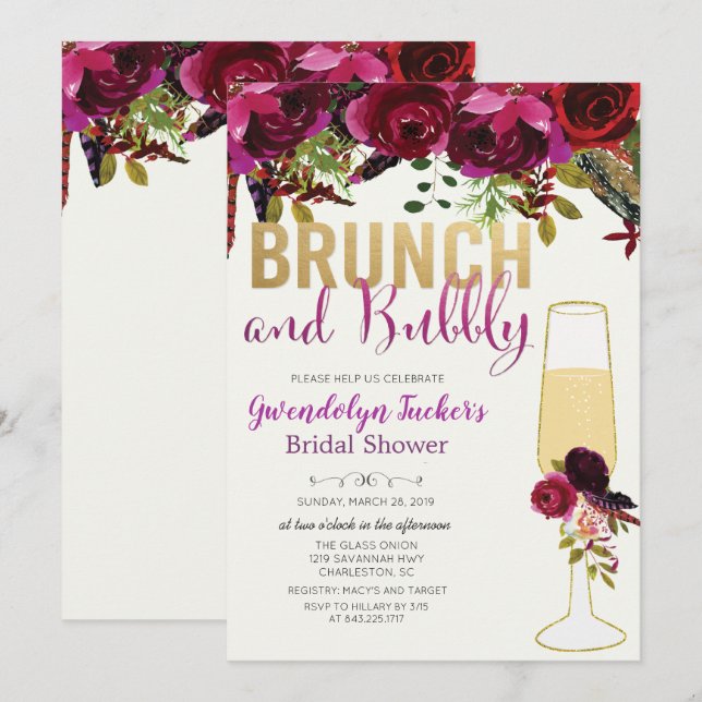 Brunch and Bubbly Bridal Shower Invitation (Front/Back)