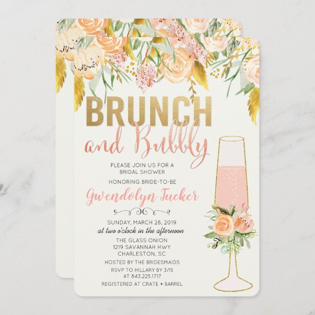 Brunch and Bubbly Bridal Shower Invitation (Front/Back)