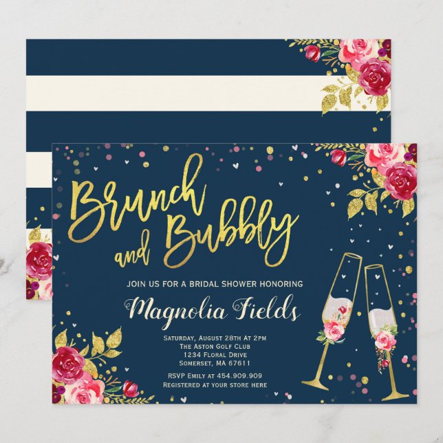 Brunch And Bubbly Bridal Shower Invitation Floral (Front/Back)