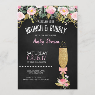 Brunch and bubbly bridal shower invitation glitter