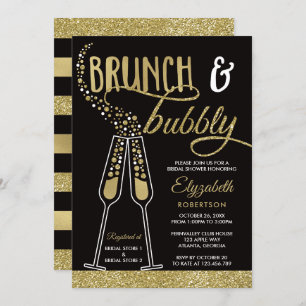 Brunch and Bubbly Bridal Shower Invite, Faux Gold Invitation
