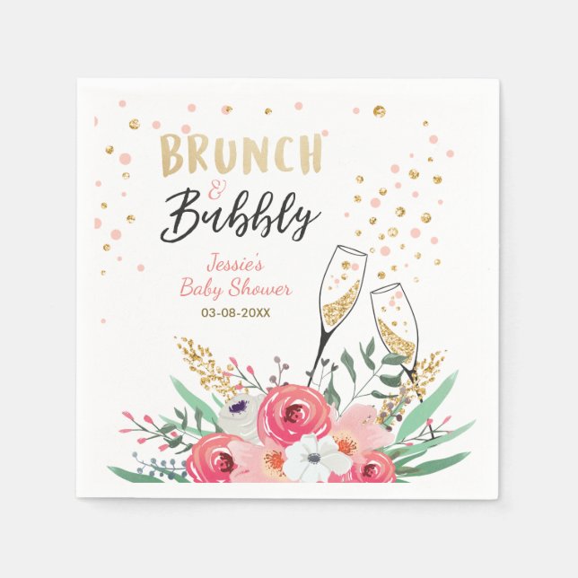 Brunch and Bubbly Bridal shower Paper Napkins Pink (Front)