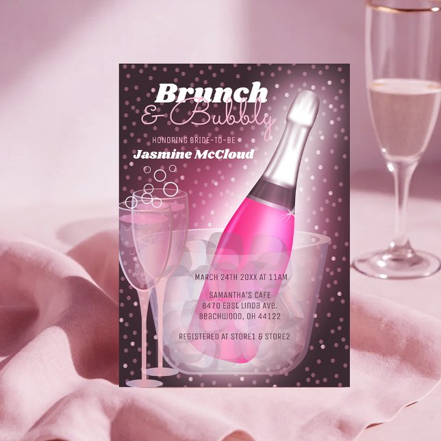 Brunch and Bubbly Bridal Shower Pink Champagne  Invitation (Brunch and Bubbly Bridal Shower Pink Champagne Invitation)