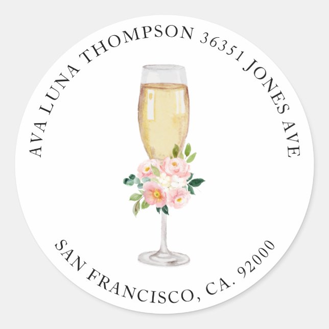 Brunch and Bubbly Bridal Shower Round Address Classic Round Sticker (Front)