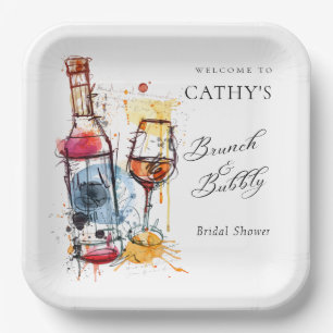 Brunch and Bubbly Bridal Shower Welcome 9" Square  Paper Plate