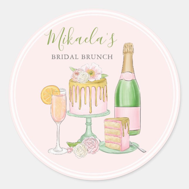 Brunch and Bubbly | Champagne and Drip Cake II Classic Round Sticker (Front)