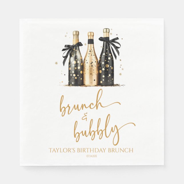 Brunch and Bubbly Champagne Birthday Brunch Party Napkin (Front)