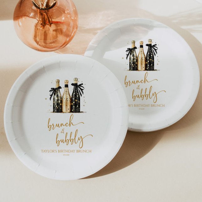 Brunch and Bubbly Champagne Birthday Brunch Party Paper Plate (Creator Uploaded)