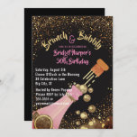 Brunch and Bubbly Champagne Birthday Invitation<br><div class="desc">Chic champagne and glitter birthday brunch party invites- Reads 'Brunch & Bubbly' at the top in modern, gold colour lettering with an elegant, pink ampersand. Personalised with guest of honour's name and event in matching pink lettering style. Faux gold glitter borders the top and bottom against a matte charcoal black...</div>