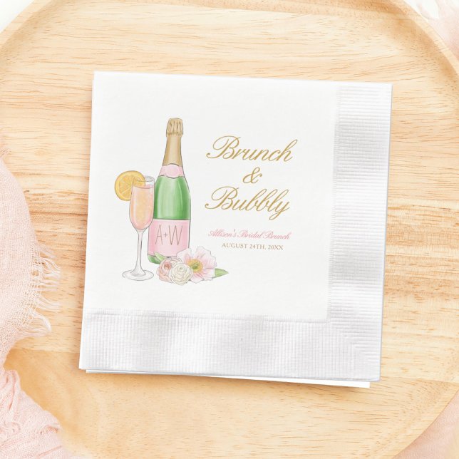 Brunch and Bubbly Champagne Bridal Brunch Napkins (Creator Uploaded)