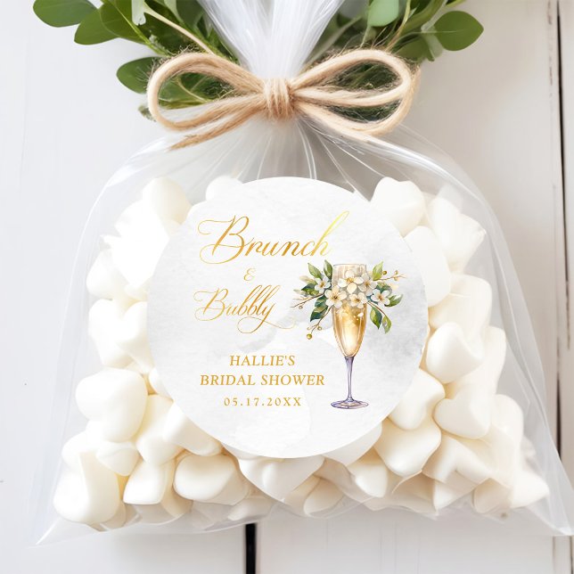 Brunch and Bubbly Champagne Bridal Shower Classic Round Sticker (Creator Uploaded)