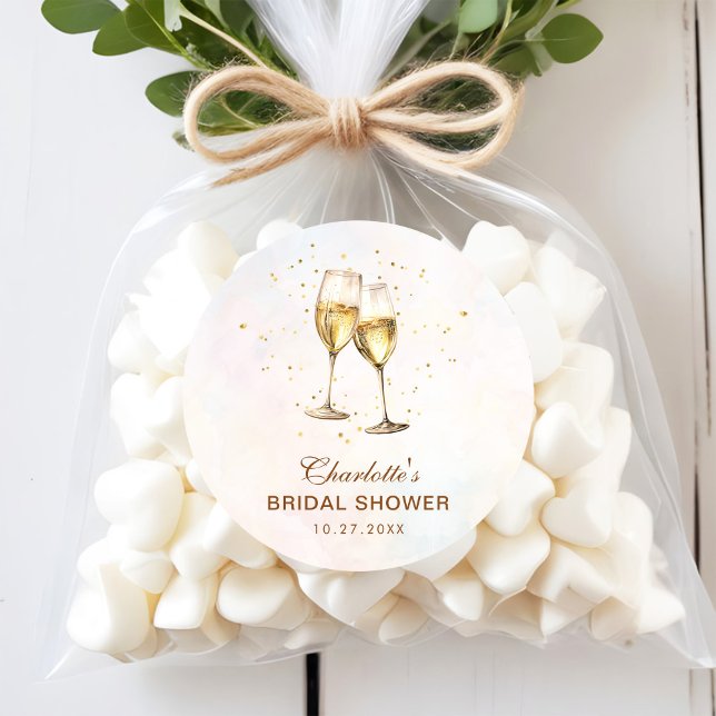 Brunch and Bubbly Champagne Bridal Shower Classic Round Sticker (Creator Uploaded)