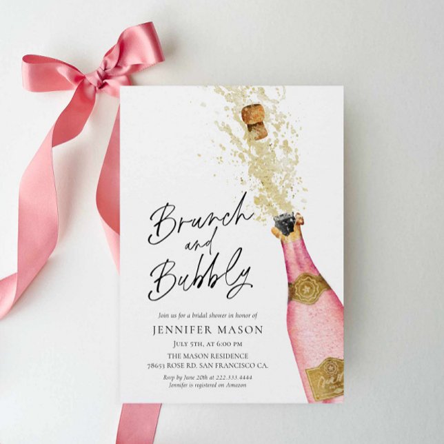 Brunch and Bubbly Champagne Bridal Shower Invitati Invitation (Pink Brunch and Bubbly Bridal Shower Invitation)