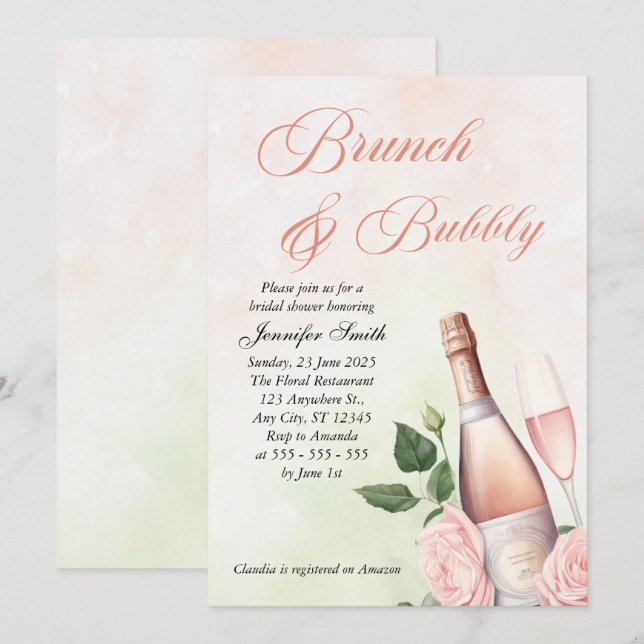 Brunch and Bubbly Champagne bridal shower  Invitation (Front/Back)