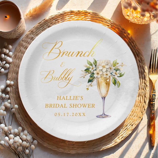 Brunch and Bubbly Champagne Bridal Shower Paper Plate (Creator Uploaded)