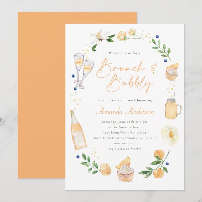 Brunch and Bubbly Champagne Bridal Shower Party Invitation (Front/Back)