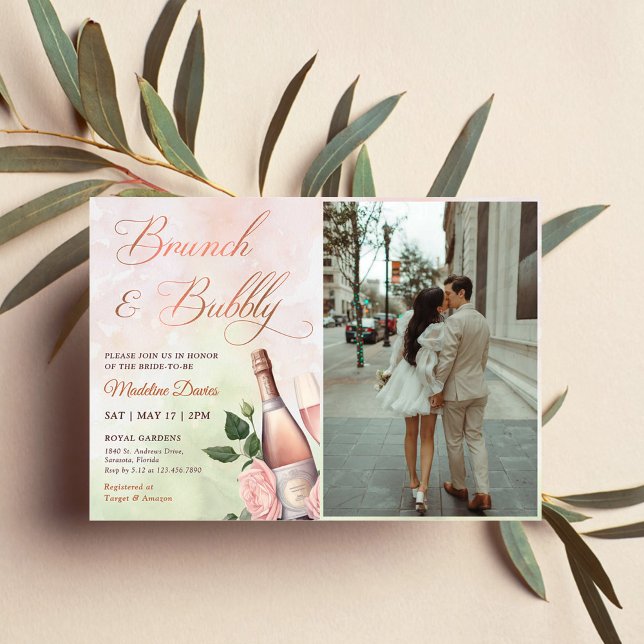 Brunch and Bubbly Champagne Bridal Shower Photo Invitation (Creator Uploaded)