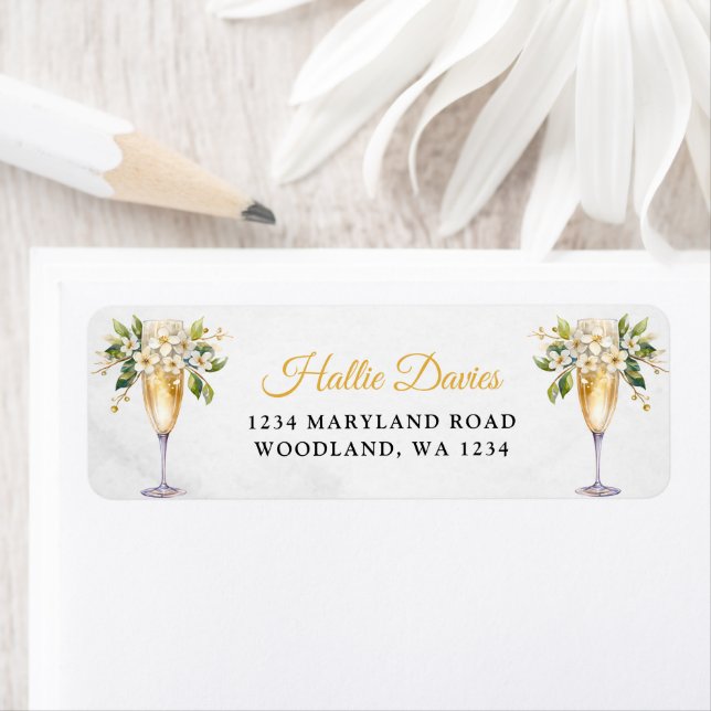 Brunch and Bubbly Champagne Bridal Shower Return Address Label (Insitu)