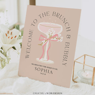 Brunch and Bubbly Champagne Bridal Shower Welcome  Pedestal Sign