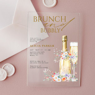 Brunch and bubbly champagne floral bridal shower acrylic invitations