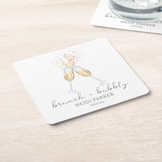 Brunch and Bubbly Champagne Toast Bridal Shower Square Paper Coaster (Angled)