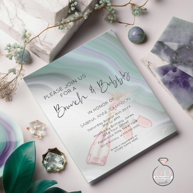 Brunch and Bubbly Dreamy Mint Jade Sage and Violet Invitation (Creator Uploaded)