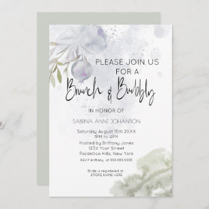 Brunch and Bubbly Dusty Blue Rose and Rosehip Invitation