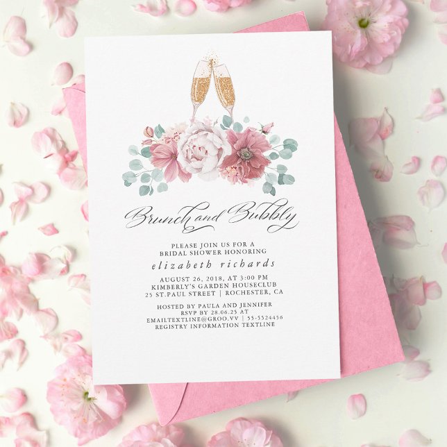 Brunch and Bubbly Dusty Rose Bridal Shower Invitation (Creator Uploaded)