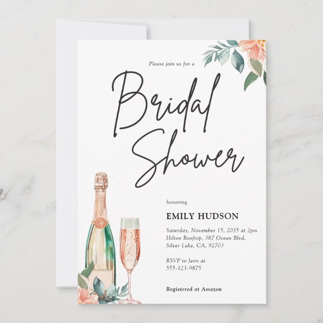 Brunch and Bubbly Elegant Bridal Shower Invitation (Front)