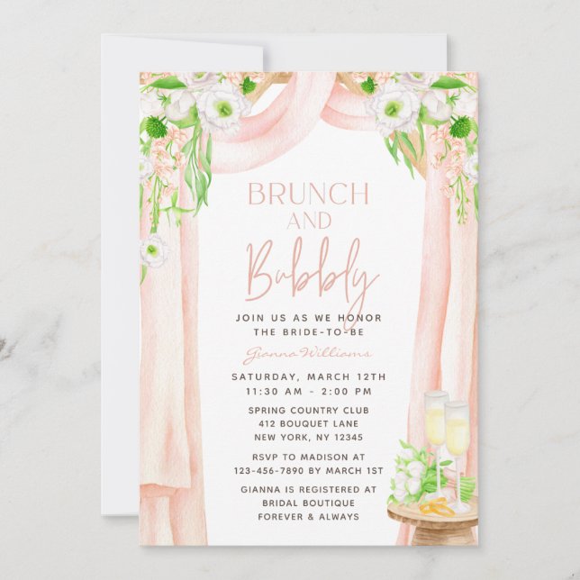 Brunch And Bubbly Elegant Floral Bridal Shower Invitation (Front)