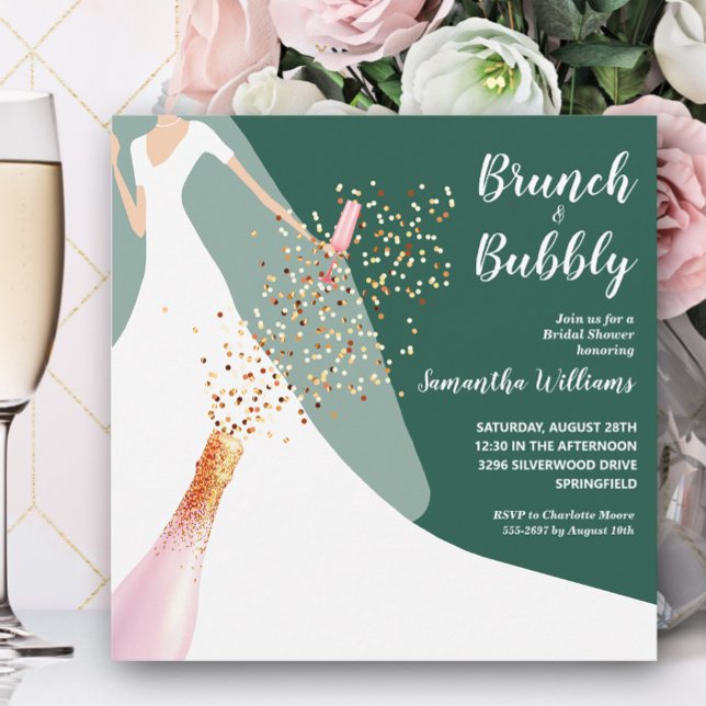 Brunch and Bubbly Emerald Bridal Shower Invitation (Creator Uploaded)