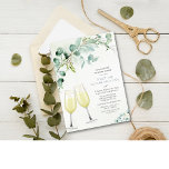 Brunch and Bubbly Engagement Invitation<br><div class="desc">Eucalyptus Brunch and Bubbly Champagne Wine Glass Floral Glitter greenery foliage watercolor botanical brunch elegant modern  Couples Shower Engagement Party Invitation</div>