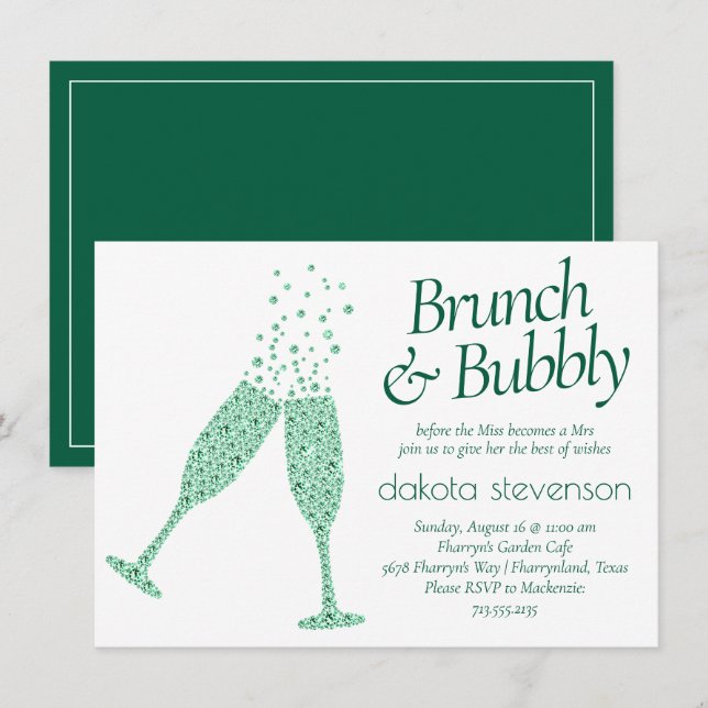 Brunch and Bubbly | Eye-Catching Green Champagne Invitation (Front/Back)
