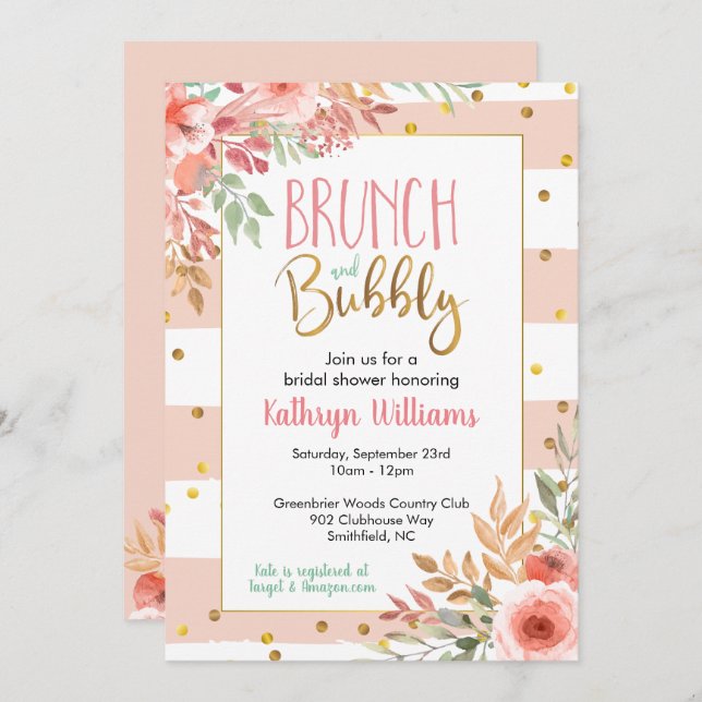 Brunch and Bubbly Floral Bridal Shower Invitation (Front/Back)