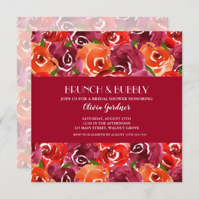 Brunch and Bubbly Floral Bridal Shower Invitation (Front/Back)