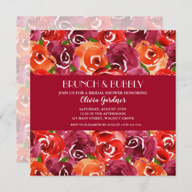 Brunch and Bubbly Floral Bridal Shower Invitations (Front/Back)