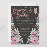 Brunch and Bubbly Floral Glitter Bridal Shower Invitation<br><div class="desc">This girly and glam wedding bridal shower invitation is perfect for the girly girl. It features faux printed rose gold glitter typography and champagne glasses with hand-painted pink and teal green watercolor flowers and leaves on top of a simple black background. It's pretty, cute, chic, elegant, and trendy; the perfect...</div>