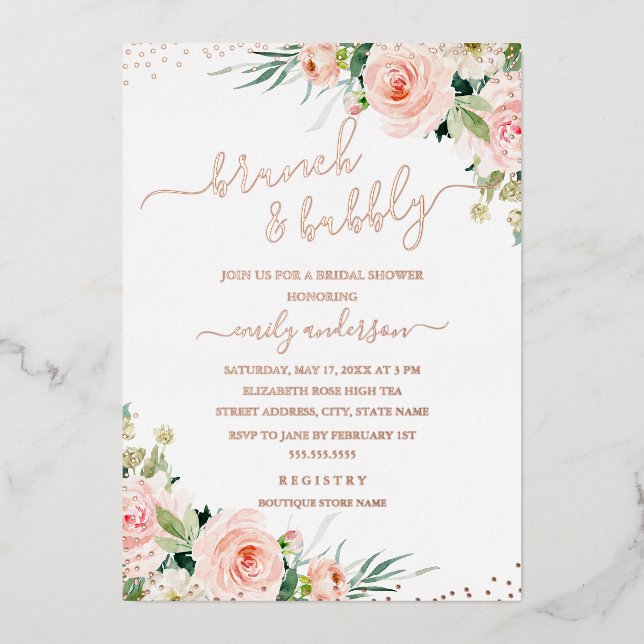 Brunch And Bubbly Floral ROSE GOLD Bridal Shower (Front)