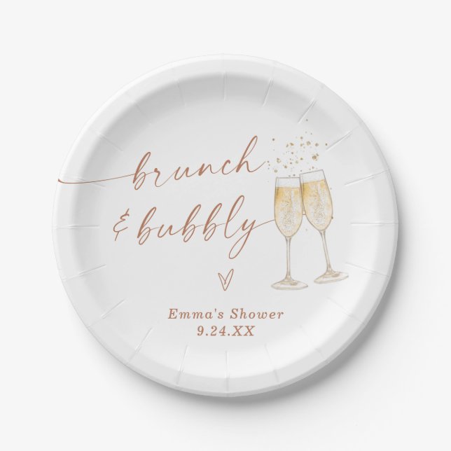 Brunch and Bubbly Gold Bridal Shower Paper Plate (Front)