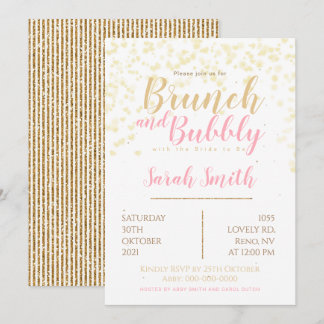 Brunch and Bubbly goldy bubble Invitation