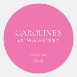 Brunch and Bubbly Hot Pink Bridal Shower Favour Classic Round Sticker