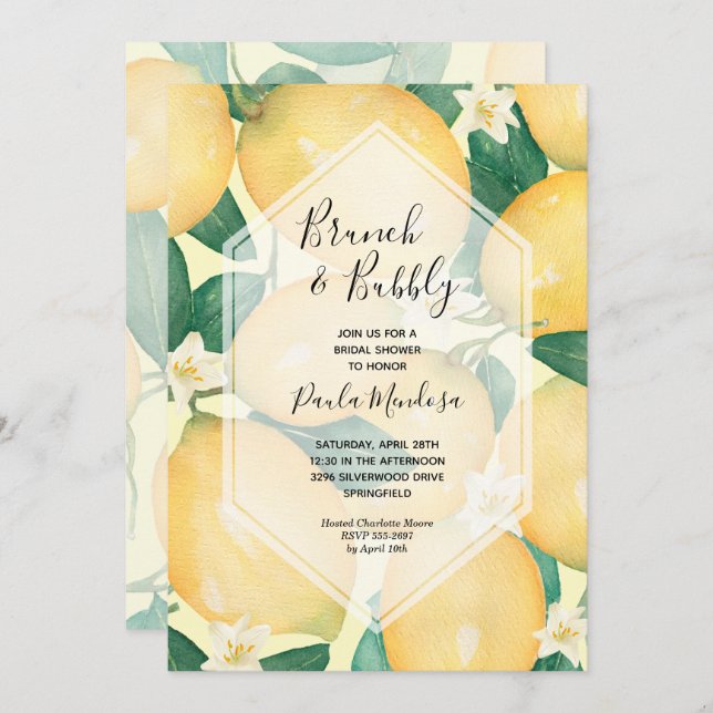 Brunch and Bubbly Lemons Bridal Shower Invitations (Front/Back)