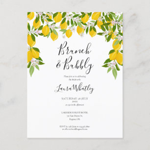 Brunch and Bubbly Lemons Greenery Bridal Shower Announcement Postcard